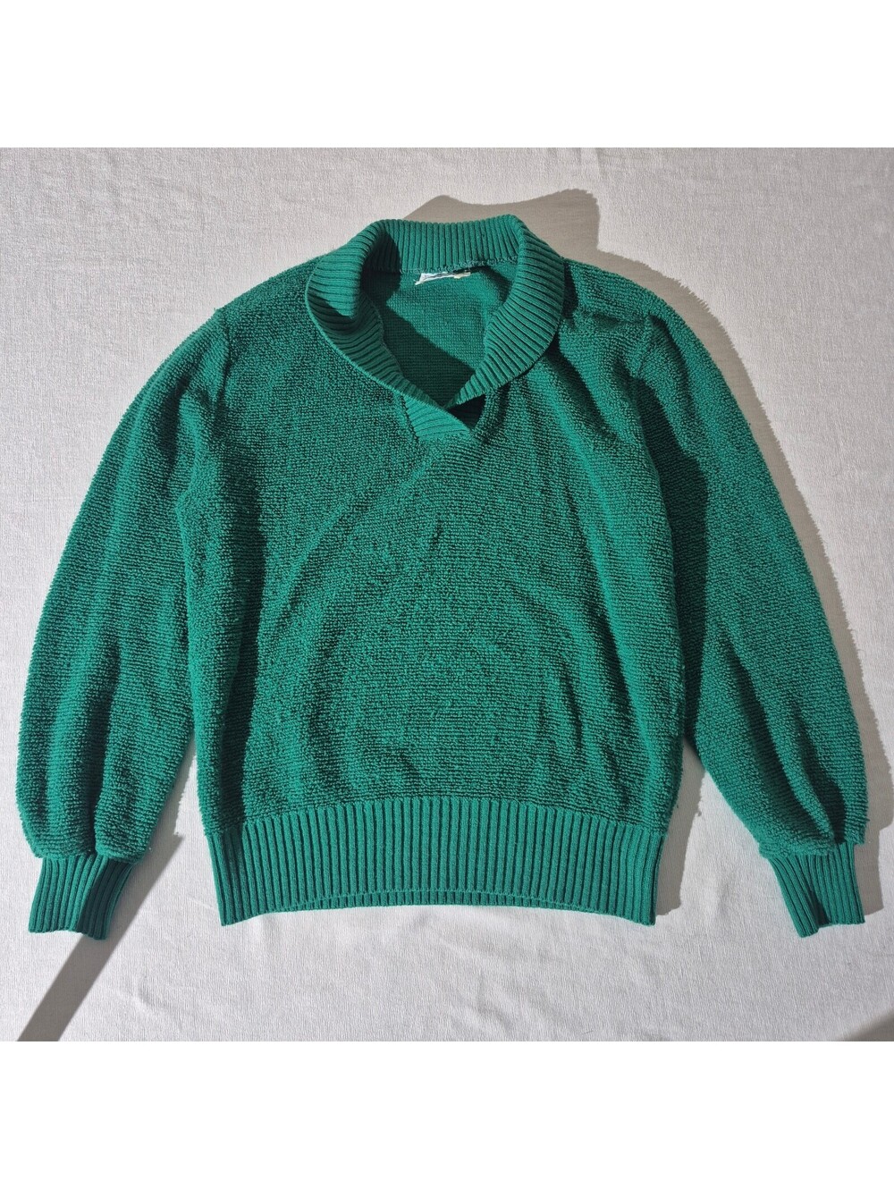 1970s Sears Terry Cloth Green Disco Shirt Sweatshirt M Medium Collared